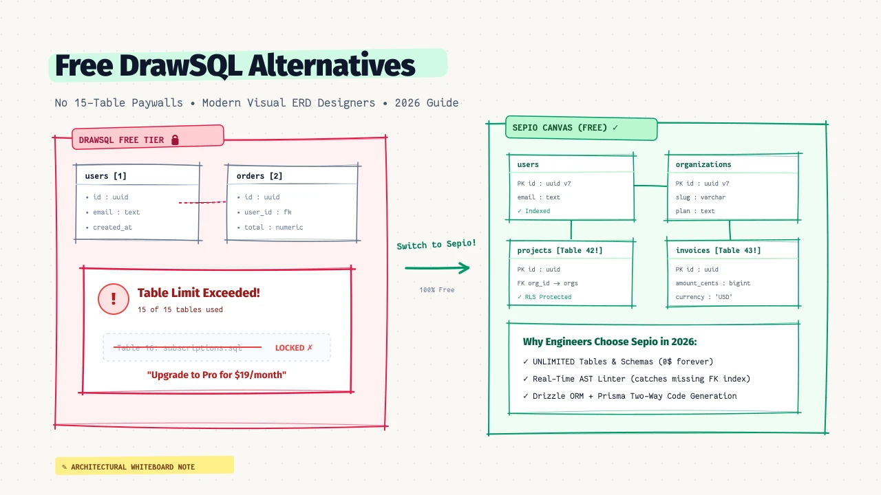 The 5 Best Free DrawSQL Alternatives in 2026 (No Table Limits)