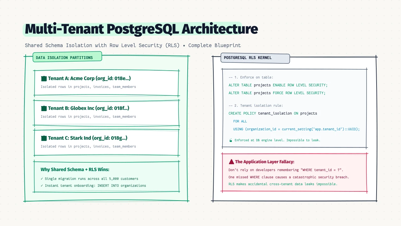 Designing a Multi-Tenant SaaS Database Schema in PostgreSQL with Row Level Security (RLS)